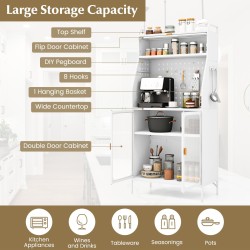 Valkoinen keittiön säilytyskaappi koukuilla