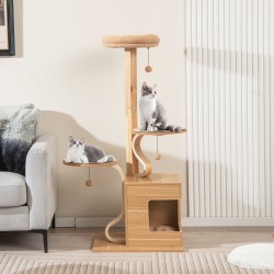 Puinen kissapuu 129 cm, tukeva ja monitasoinen