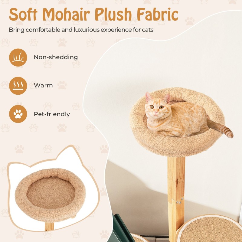 Puinen kissapuu 129 cm, tukeva ja monitasoinen