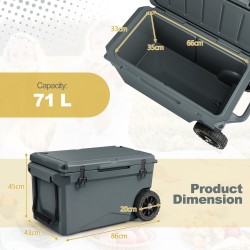 Kannettava harmaa kylmälaukku pyörillä ja kahvoilla 71L