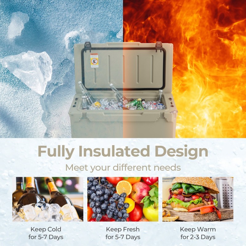 Khakinvärinen 47L eristetty kylmälaukku pullonavaajalla ulkoiluun