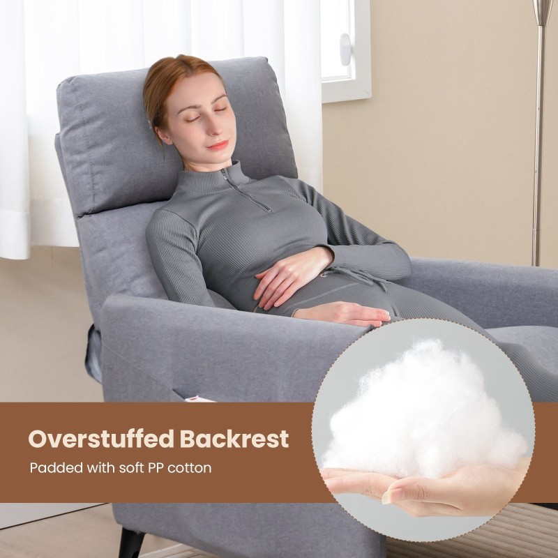 Harmaa säädettävä pellavakangas nojatuoli selkä- ja jalkatuella