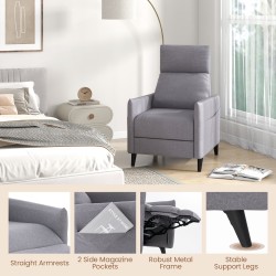 Harmaa säädettävä pellavakangas nojatuoli selkä- ja jalkatuella