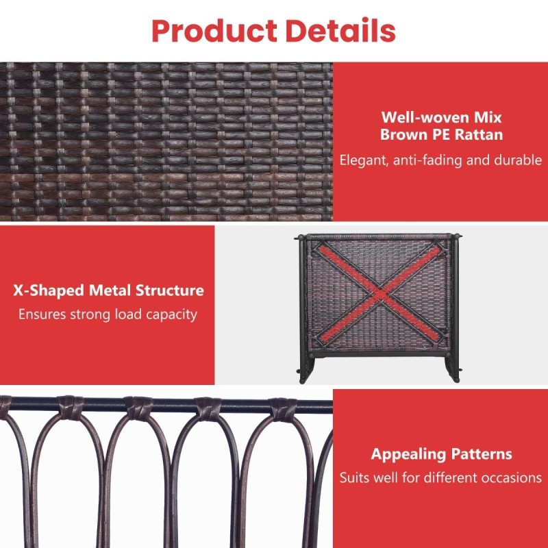 Punainen rottinkinen riippukeinu pehmustetulla istuimella ja selkänojalla