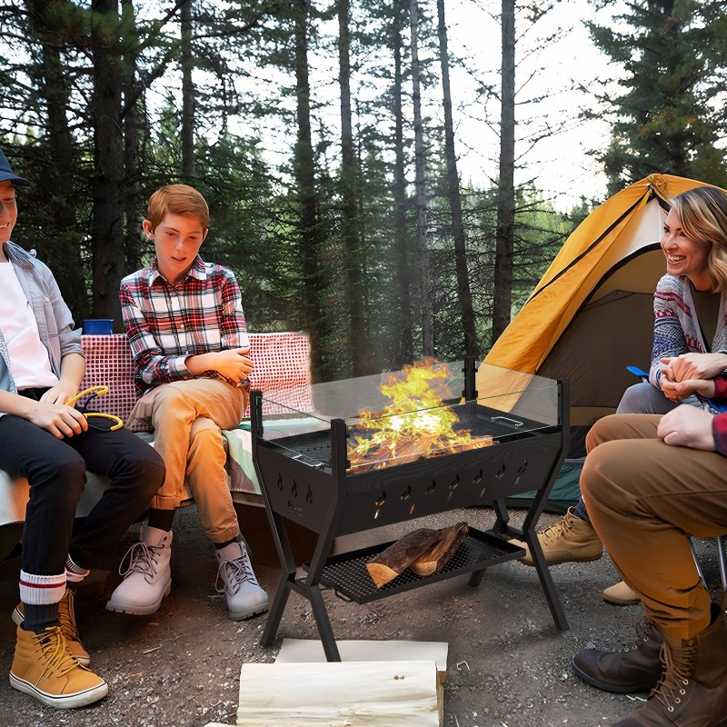 Hiiligrilli tuulisuoja maustetelineillä ja ruostumattomalla teräksellä