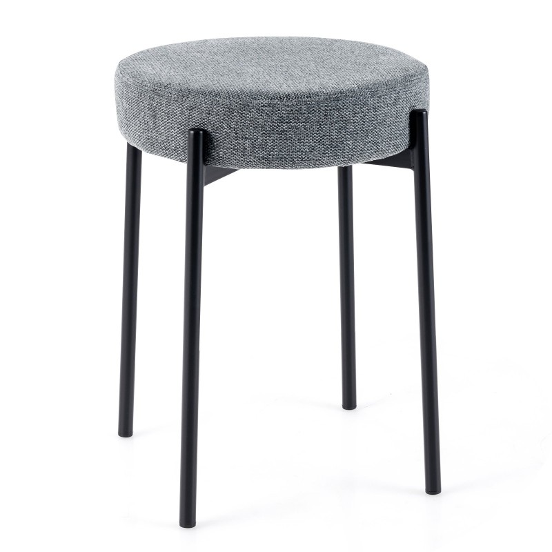 Neljä pinottavaa tummanharmaata keittiötuolia metallijaloilla