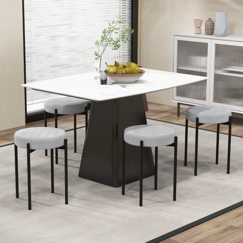 Baarijakkarasetti 4 kpl metallijaloilla ja vaaleanharmaa pehmuste