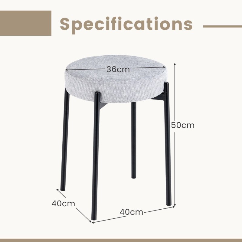 Baarijakkarasetti 4 kpl metallijaloilla ja vaaleanharmaa pehmuste