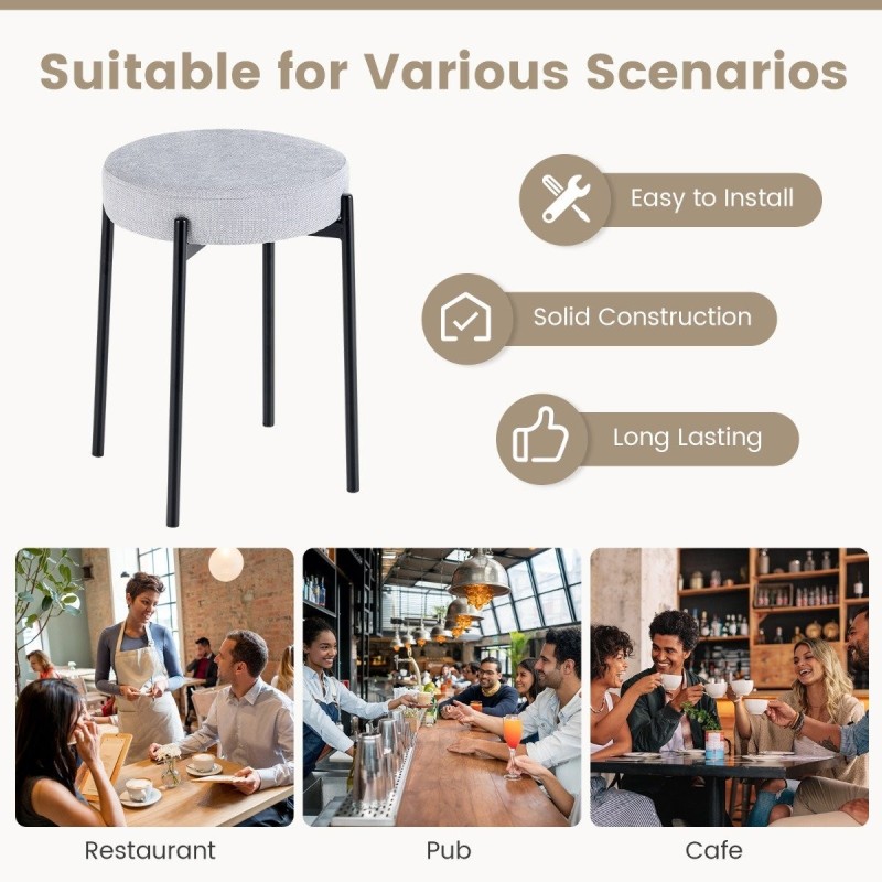 Baarijakkarasetti 4 kpl metallijaloilla ja vaaleanharmaa pehmuste