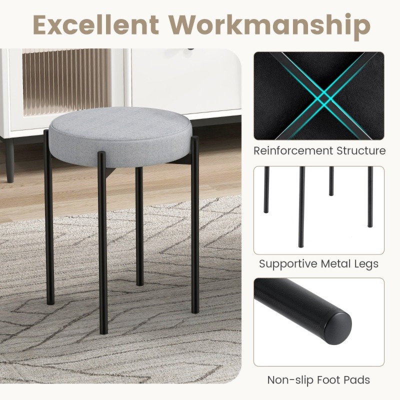 Baarijakkarasetti 4 kpl metallijaloilla ja vaaleanharmaa pehmuste