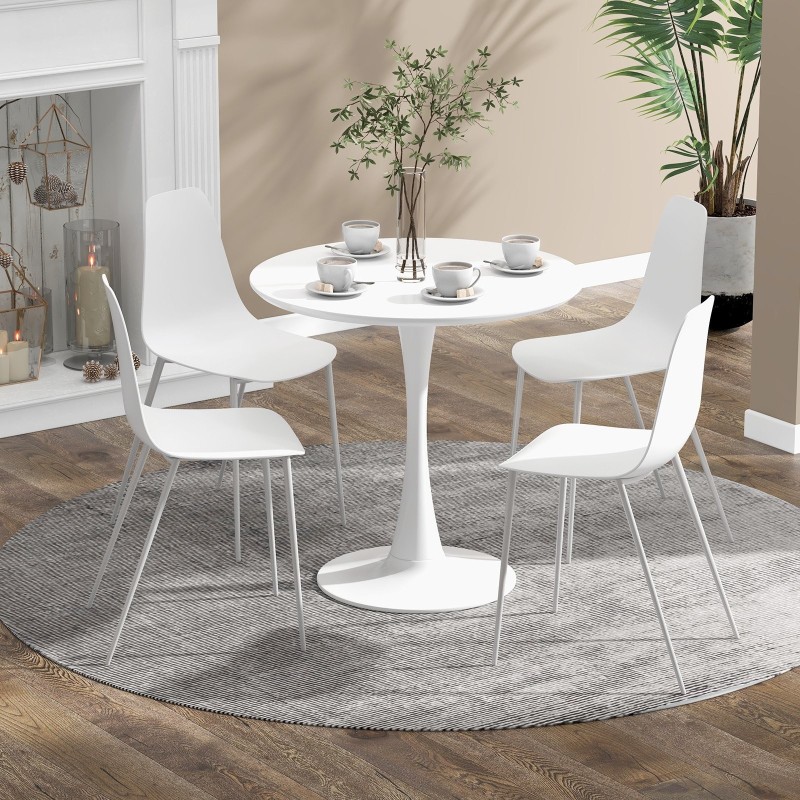 Valkoinen metallijalkainen ruokailutuolisetti 4 kpl