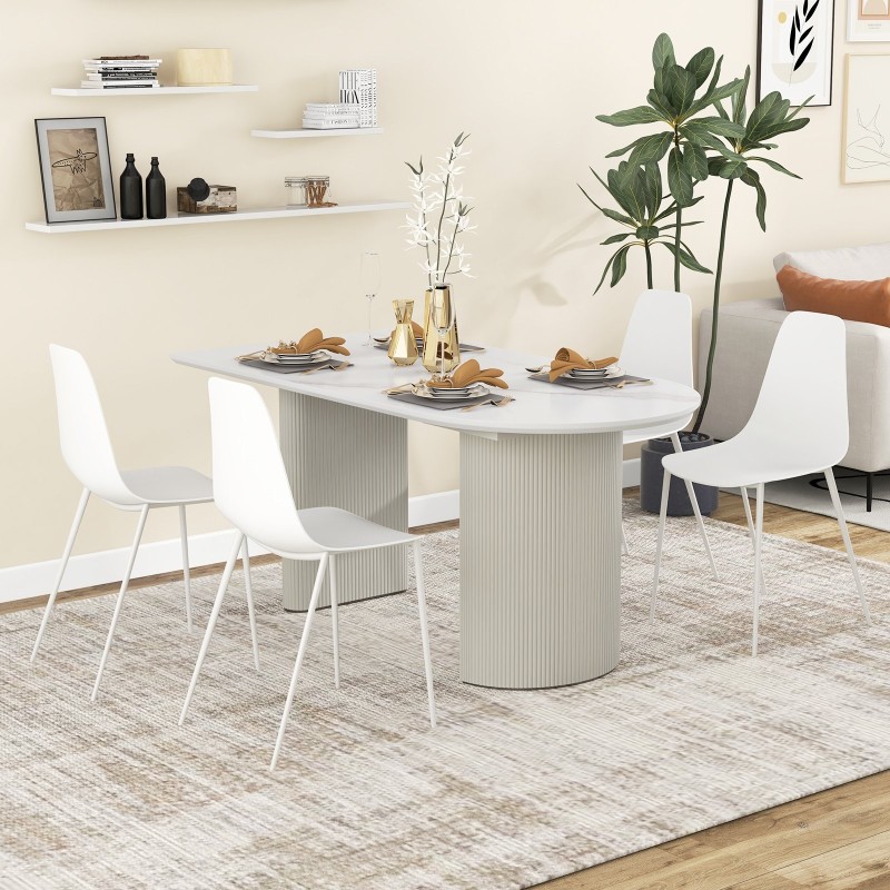 Valkoinen metallijalkainen ruokailutuolisetti 4 kpl