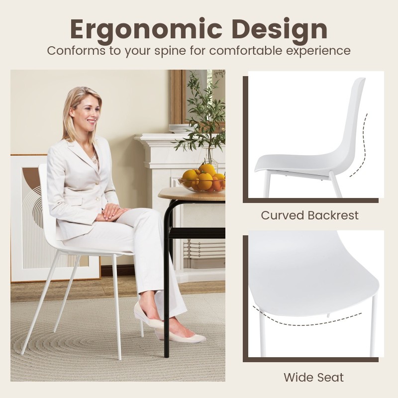 Valkoinen metallijalkainen ruokailutuolisetti 4 kpl