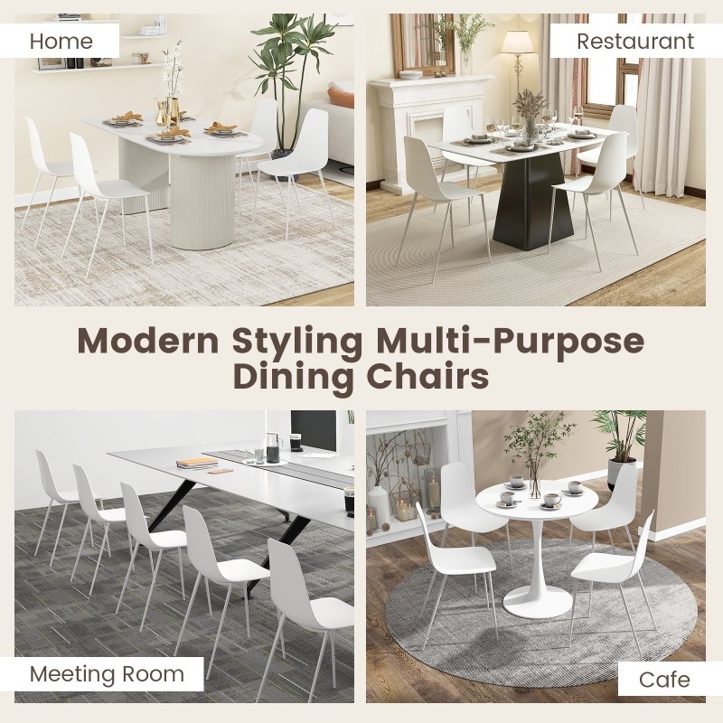 Valkoinen metallijalkainen ruokailutuolisetti 4 kpl