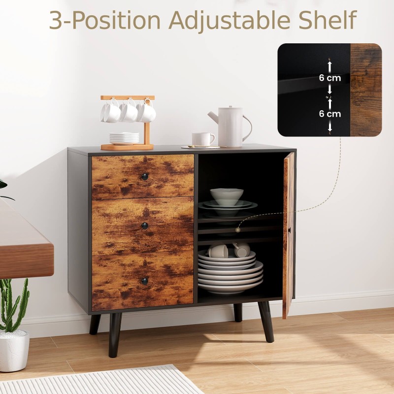 Rustiikkinen ruskea säilytyskaappi 3 laatikolla ja sivukaapilla