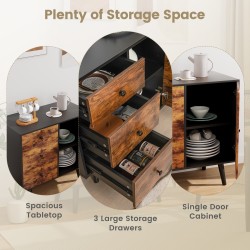 Rustiikkinen ruskea säilytyskaappi 3 laatikolla ja sivukaapilla