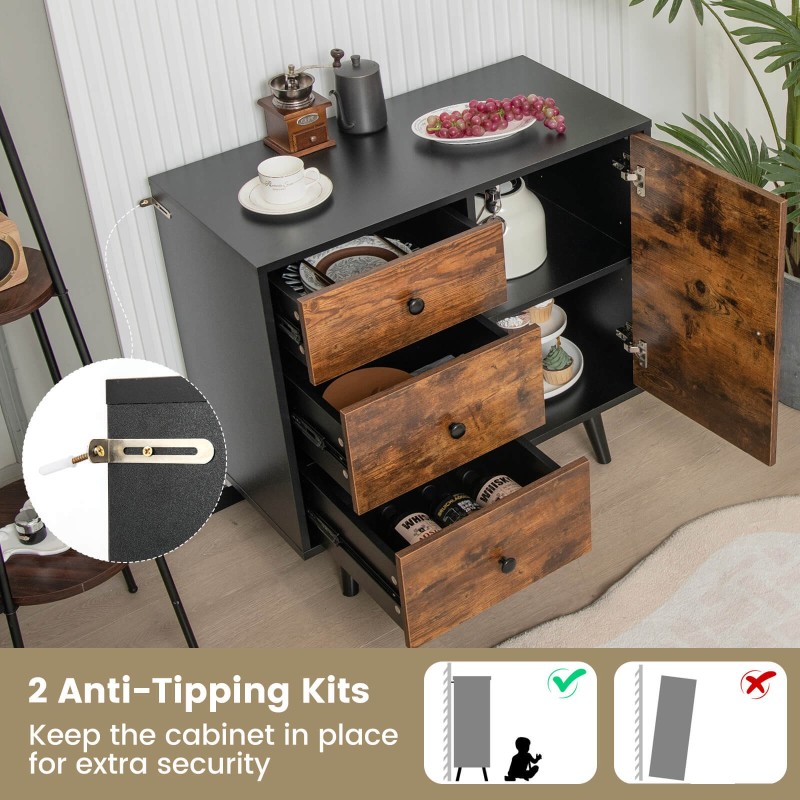 Rustiikkinen ruskea säilytyskaappi 3 laatikolla ja sivukaapilla