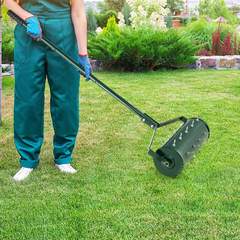 Manuaalinen nurmikon ilmastustyökalu vihreä 45 cm rulla 130 cm kahva