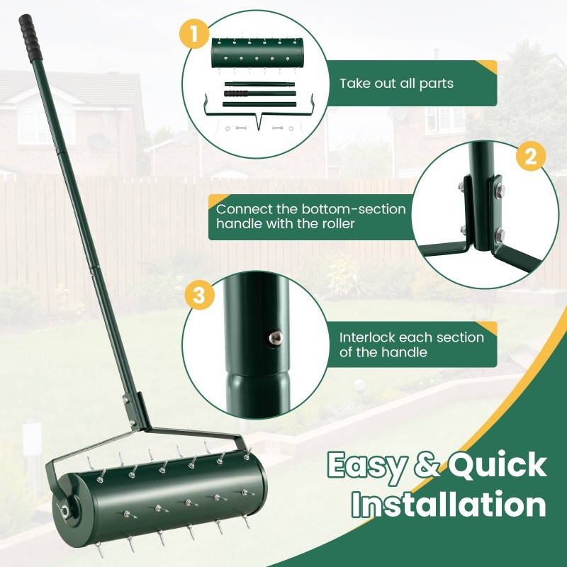 Manuaalinen nurmikon ilmain 53cm irrotettavalla kahvalla vihreä