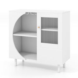 Valkoinen keittiön sivukaappi lasitelineellä ja säilytystilalla