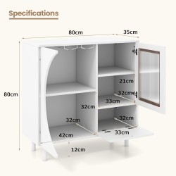 Valkoinen keittiön sivukaappi lasitelineellä ja säilytystilalla