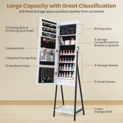 Valkoinen LED-valaistu seisova korukaappi kokovartalopeilillä