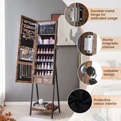 Led-valaistu seisova korukaappi kokovartalopeilillä ruskea