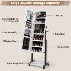 Lukittava korukaappi kokovartalopeilillä ja LED-valaistuksella