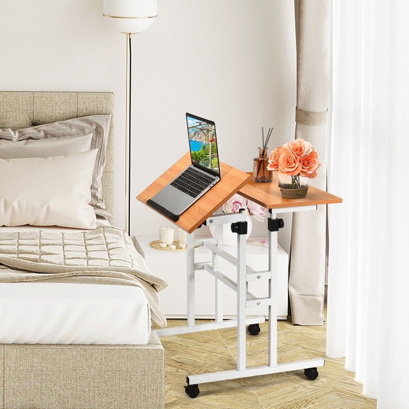 Säädettävä ergonominen kannettavan tietokoneen pöytä pyörillä, luonnonväri