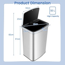 Automaattinen 50L roskakori sensorilla, ruostumaton teräs hopea