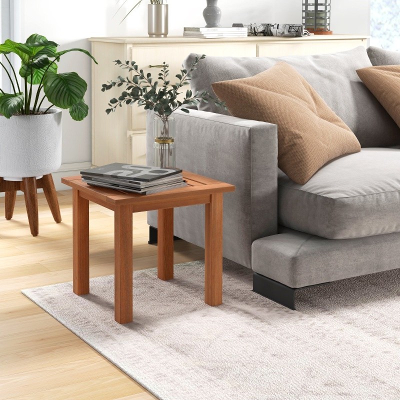 Säänkestävä puinen sivupöytä ulkokäyttöön, luonnollinen väri