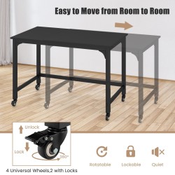 Liikuteltava musta tietokonepöytä hiiliteräsrungolla 120x60 cm