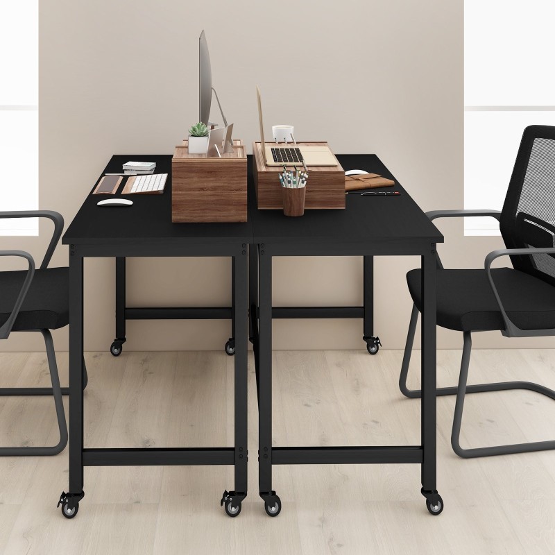 Liikuteltava musta tietokonepöytä hiiliteräsrungolla 120x60 cm