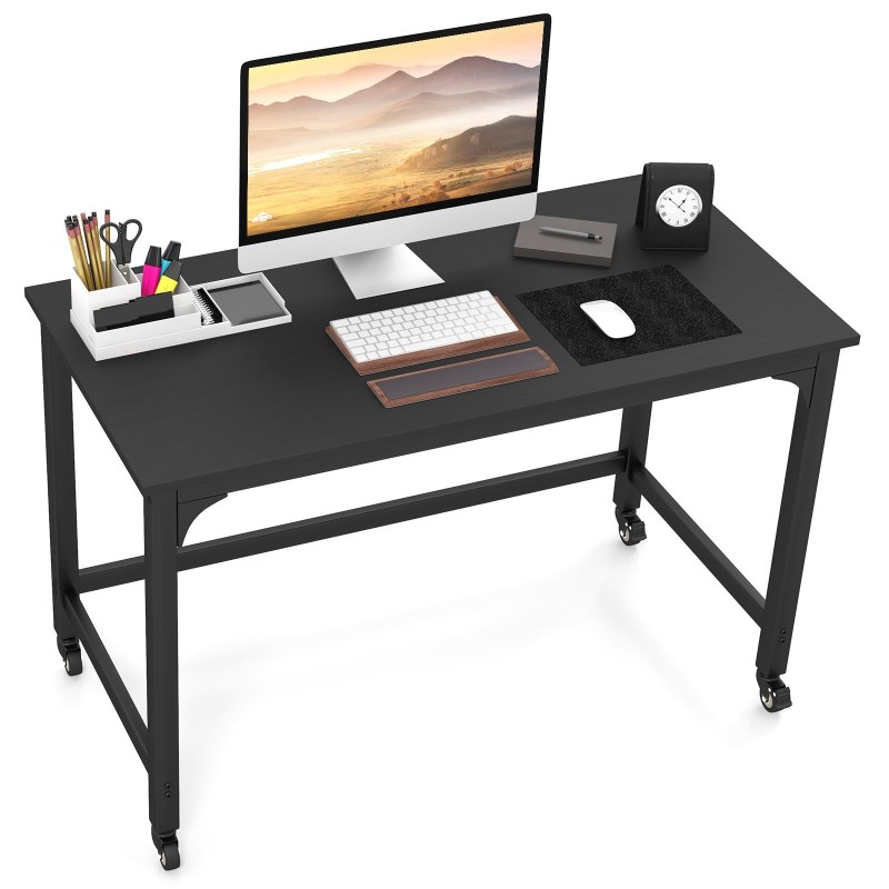Liikuteltava musta tietokonepöytä hiiliteräsrungolla 120x60 cm