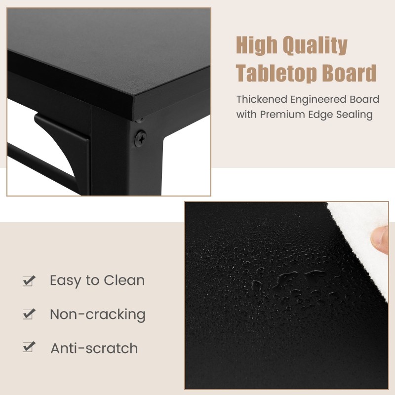 Liikuteltava musta tietokonepöytä hiiliteräsrungolla 120x60 cm