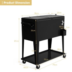 Monikäyttöinen musta jäähdytyskärry 76L pullonavaajalla