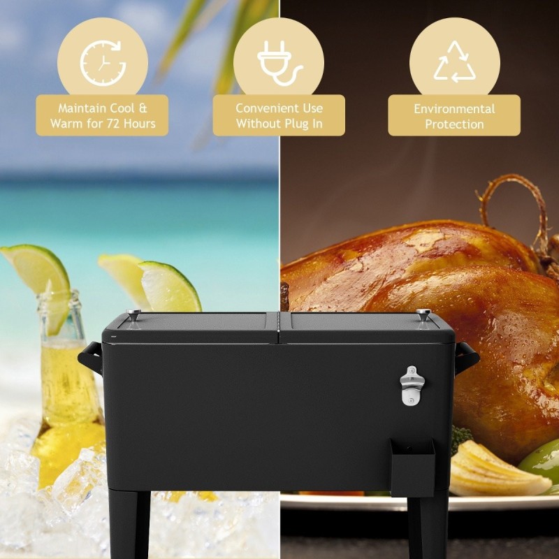 Monikäyttöinen musta jäähdytyskärry 76L pullonavaajalla