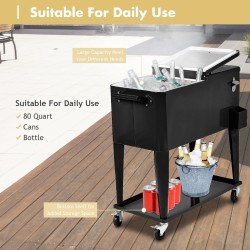 Monikäyttöinen musta jäähdytyskärry 76L pullonavaajalla