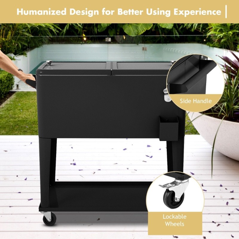 Monikäyttöinen musta jäähdytyskärry 76L pullonavaajalla