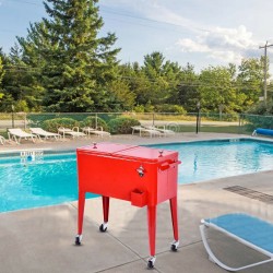 Liikuteltava punainen juomakylmälaukku pyörillä ulkokäyttöön