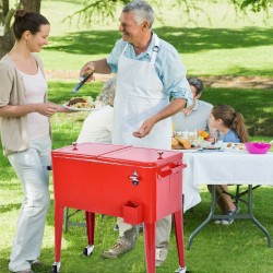 Liikuteltava punainen juomakylmälaukku pyörillä ulkokäyttöön
