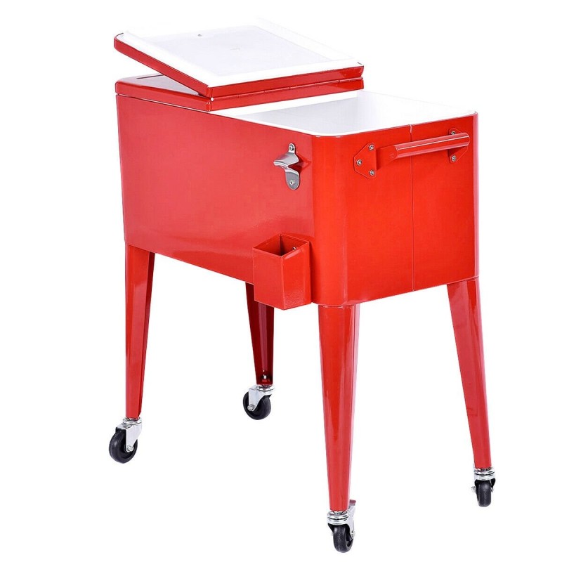 Liikuteltava punainen juomakylmälaukku pyörillä ulkokäyttöön