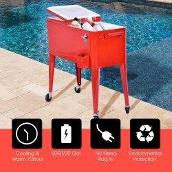 Liikuteltava punainen juomakylmälaukku pyörillä ulkokäyttöön