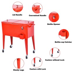 Liikuteltava punainen juomakylmälaukku pyörillä ulkokäyttöön