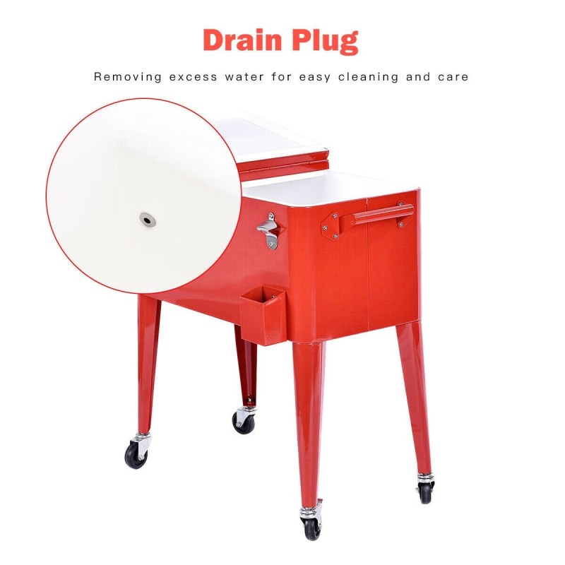 Liikuteltava punainen juomakylmälaukku pyörillä ulkokäyttöön