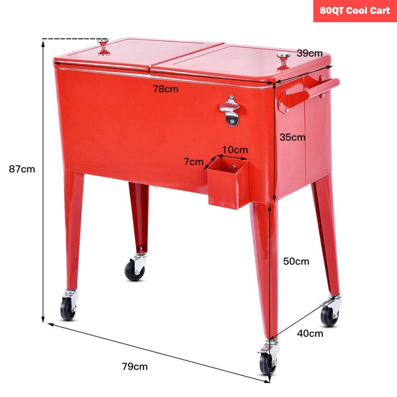 Liikuteltava punainen juomakylmälaukku pyörillä ulkokäyttöön