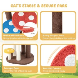 Monivärinen 3-in-1 kissapuu sisal-pylväillä ja irrotettavalla matolla