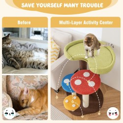 Monivärinen 3-in-1 kissapuu sisal-pylväillä ja irrotettavalla matolla