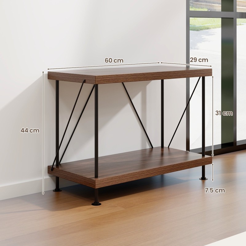 Monikäyttöinen 2-tasoinen metallirunko hyllykkö pähkinänruskea