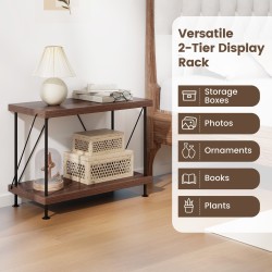 Monikäyttöinen 2-tasoinen metallirunko hyllykkö pähkinänruskea